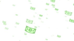 Animated Green Dollar Bells Particle Dollar Papers Pattern Flying and Falling into White Alpha Screen Dollars Animation. Business and Economy Concept Animated Design. Global Currency USD Money Icons. - Powered by Shutterstock - Get 15% off with code: PIKWIZARD15