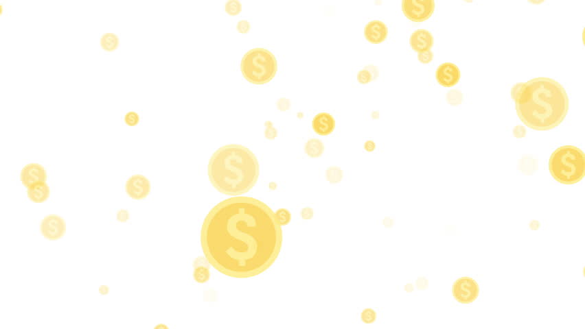 Animated Golden Dollars Flying into the Screen Particle Dollar Coins Pattern Falling into Screen Dollars Animation Business and Economy Concept Animated Design Global Currency USD Money Coins