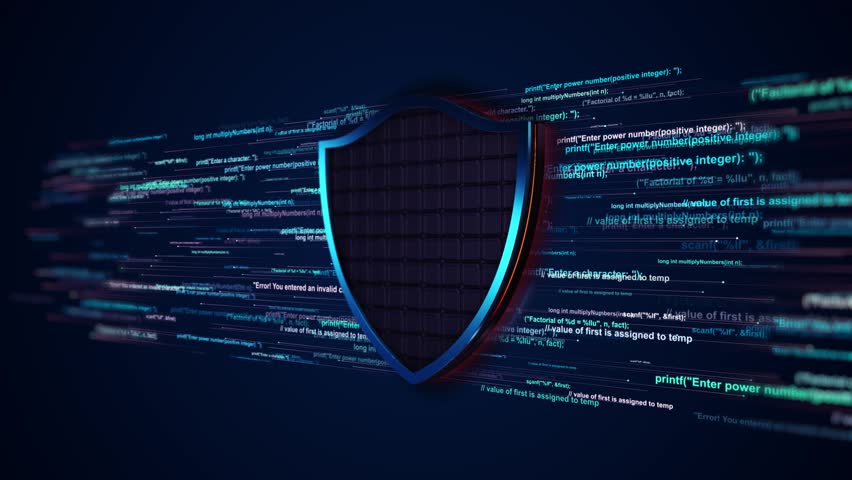 Shield Cyber Security Icon background security solution, hacking protection security technology. Cybersecurity protection of internet systems cyberthreats Digital Data Global Network. 3D Illustration