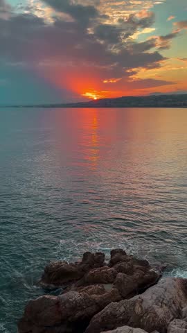 French Riviera. Sunset on the seashore in Nice, France. High quality 4k footage