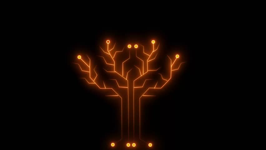 Neon tree icon animation background. Abstract glowing neon light tree sign animated background 4k video