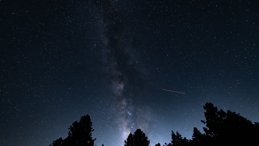 August Night Sky Milky Way Galaxy Above Oak Trees 15mm Time Lapse Astrophotography