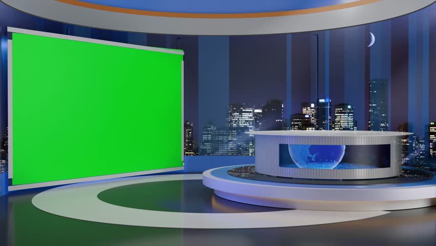 3D Virtual TV Studio News, Backdrop For TV Shows .TV On Wall.3D Virtual News Studio Background Loop