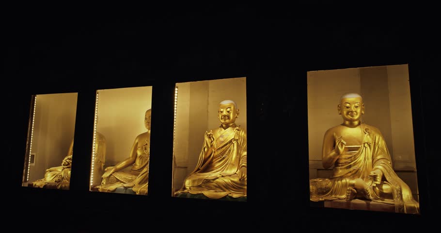 Chengdu, Sichuan, China. golden Buddha statues. Wenshu Monastery Authorized As National Key Buddhist Temple In China. Wenshu Monastery Buddhist Temple.