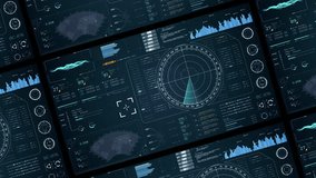 Motion graphic of Blue color sonar radar screen searching an object with futuristic head up display (HUD UI) technology interface screen and chat panel abstract background video concepts - Powered by Shutterstock - Get 15% off with code: PIKWIZARD15