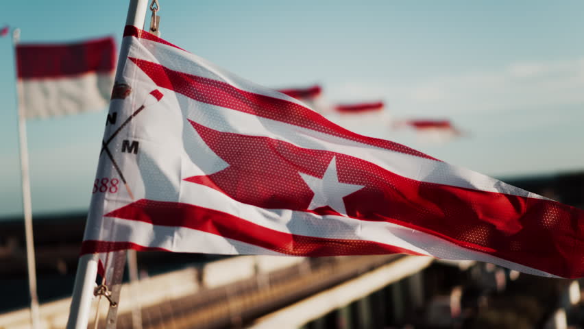 The Principality of Monaco Sports flag waving on top of a building