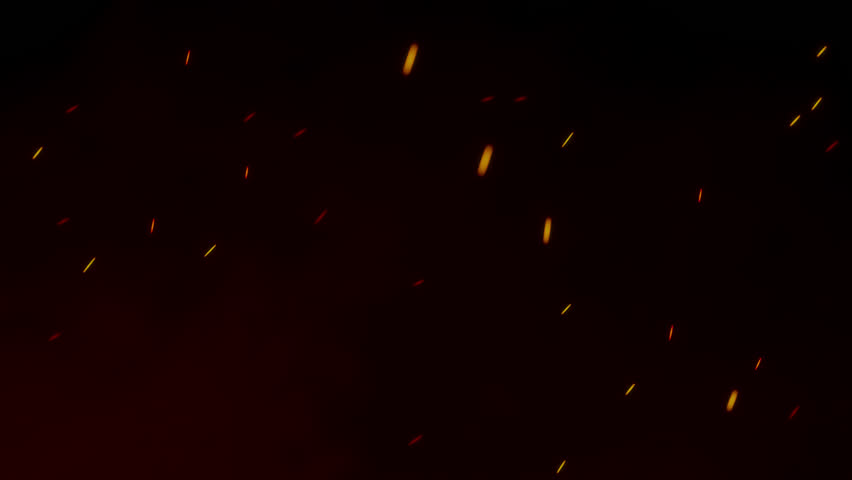 Subtle fire sparks drift through smoky air with a soft orange glow. Few glowing particles animate slowly in this seamless 4K loop, ideal for calm fire scenes or atmospheric overlays.