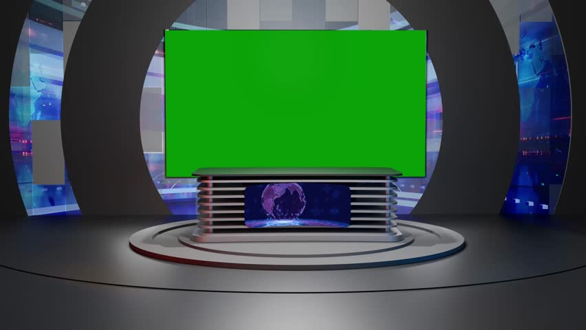 3D Virtual TV Studio News, Backdrop For TV Shows .TV On Wall.3D Virtual News Studio Background Loop