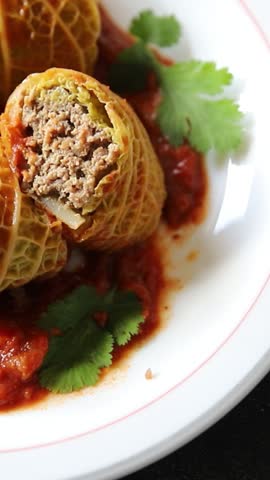 Cabbage rolls cabbage stuffing meat tasty fresh delicious gourmet food background table rustic food top view copy space keto and paleo diet