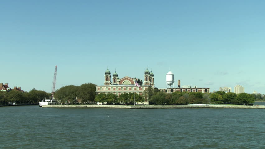 Ellis Island, former immigration processing center, seen from the Hudson River,