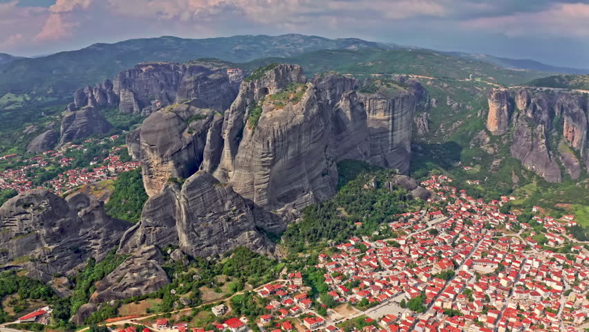 Aerial view of Kalambaka city in Meteora Greece. Europe travel destination