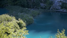 Scenic footpath along the shore of a turquoise lake at Plitvice Lakes National Park. Lush greenery and clear waters create a picturesque setting perfect for nature and travel content. - Powered by Shutterstock - Get 15% off with code: PIKWIZARD15
