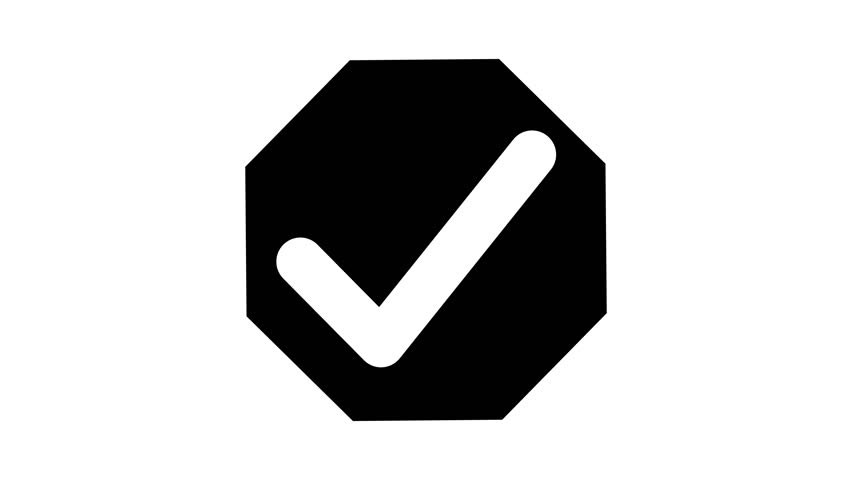 Check Mark in Octagon Icon Animation, A check mark inside a black octagon on a white background