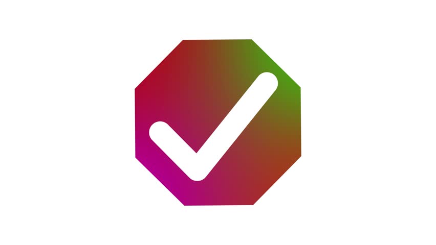 Check Mark in Octagon Icon Animation, A check mark inside a black octagon on a white background