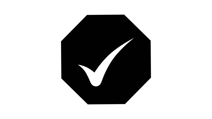 Check Mark in Octagon Icon Animation, A check mark inside a black octagon on a white background