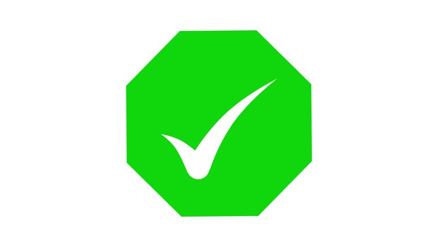 Check Mark in Octagon Icon Animation, A check mark inside a black octagon on a white background