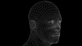 Abstract futuristic 3d render human head mesh rotating. Concept digital technology, artificial intelligence and science. - Powered by Shutterstock - Get 15% off with code: PIKWIZARD15