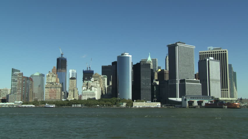 New York City skyline seen from the Hudson River.