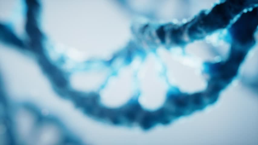 Close-up, detailed 3D animation of a blue DNA double helix strand rotating. Illustrates concepts of genetics, science, biotechnology, genetic engineering, and medical research. - Powered by Shutterstock - Get 15% off with code: PIKWIZARD15