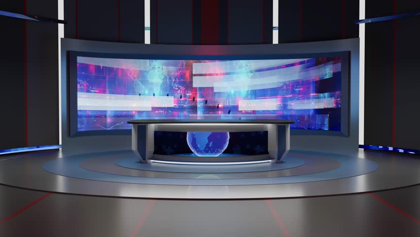 3D Virtual TV Studio News, Backdrop For TV Shows .TV On Wall.3D Virtual News Studio Background Loop