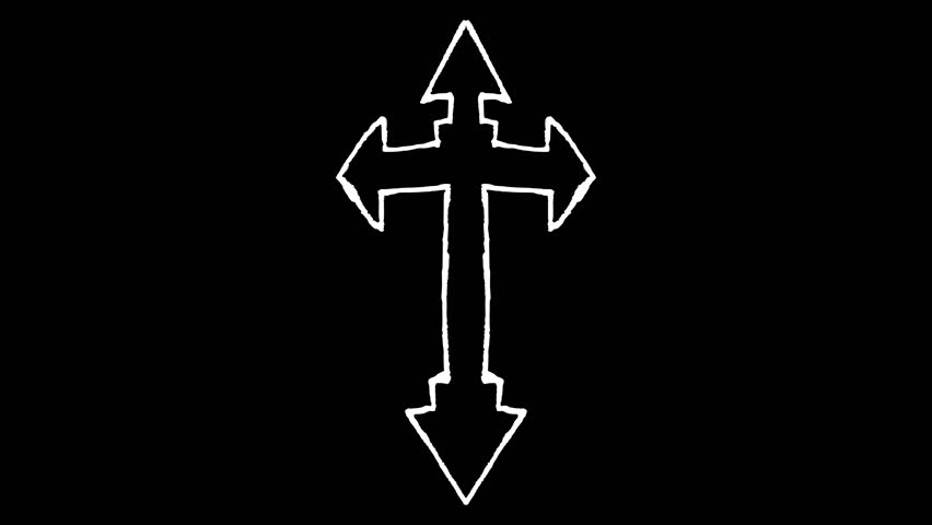 This is a motion graphic animation of a white wiggly hand drawn Christ crucifix cross icon, on alpha transparent background, on loop