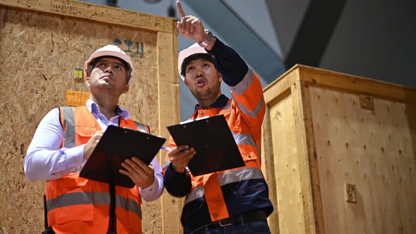 Warehouse inspectors and factory architects are discussing the expansion of the warehouse to store more goods to meet customer demand.