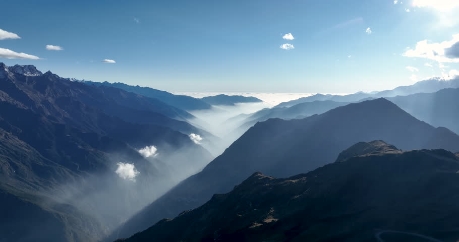 Aerial footage of snow capped mountains landscape in tibet, China