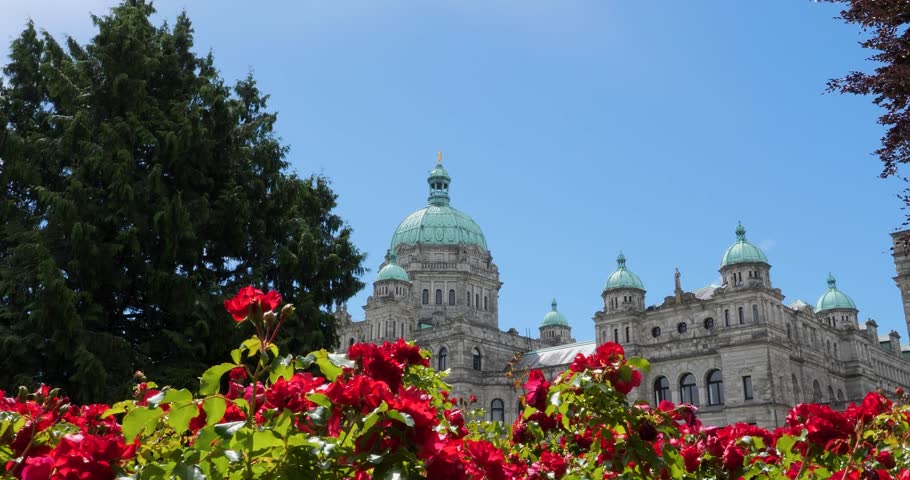 The Iconic Parliament Buildings in Victoria, Canada, British Columbia, beautiful summer day..