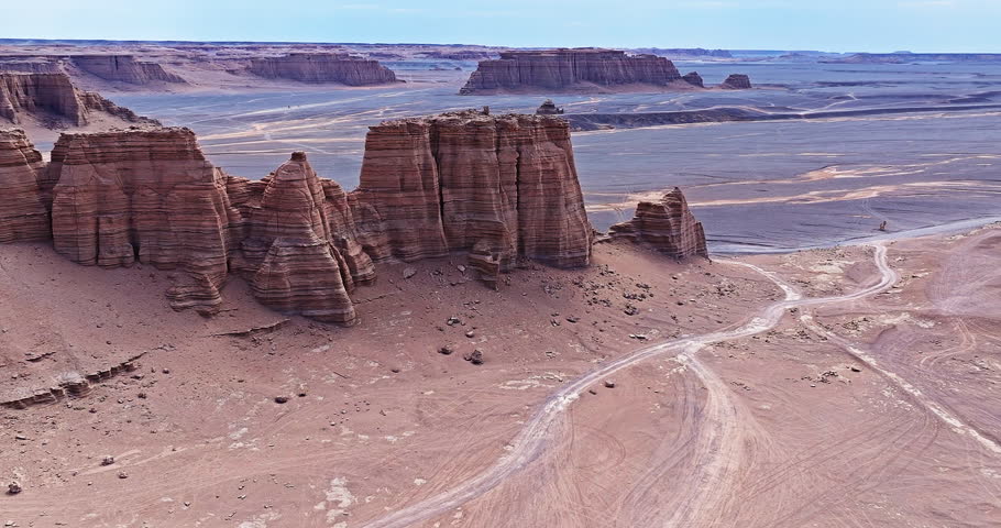 Spectacular yardang landform mountain in the desert. Famous Dahaidao no man's land natural landscape in Xinjiang, China.