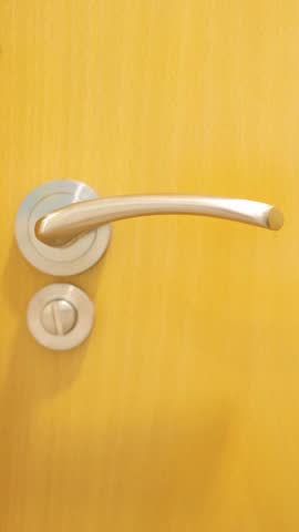 Man opening and closing bathroom door