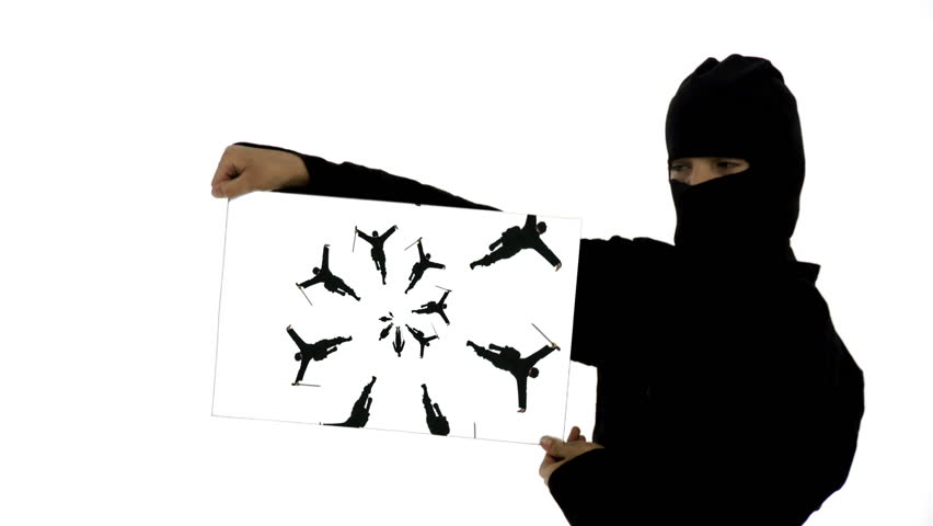 Young ninja assassins spins a moving image of multiple ninjas and they magically