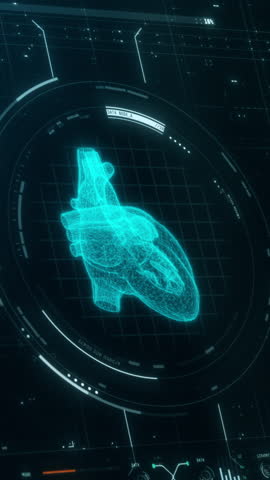 futuristic software interface for medical and scientific purpose, patient monitoring software, human heart scanner (3d software)