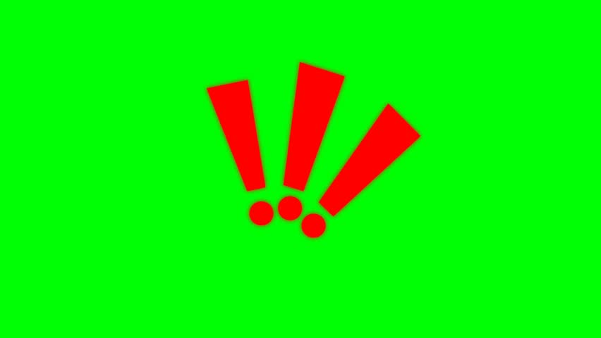 A bold graphic animation featuring a red exclamation mark on a bright green background, perfect for a warning or announcement.