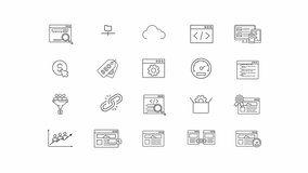 SEO animation set. Search engine optimization animated line icons. Web site ranking improvement tools. Black illustrations on white background. HD video with alpha channel. Motion graphic - Powered by Shutterstock - Get 15% off with code: PIKWIZARD15