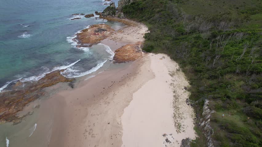 Rocky Shore At Diamond Head Beach, NSW, Australia - Drone Shot