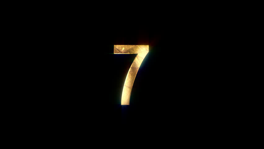 Golden number 7 with golden particles and alpha channel, number seven