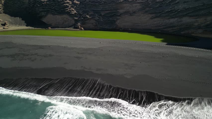 Beautiful black volcanic beaches on Lanzarote - Canary Islands - Spain near El Golfo, Charco Verde