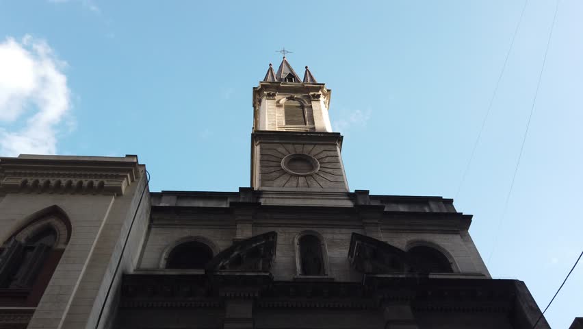 Low angle view at Buenos Aires City Church, Basilica, Religious christian building, European Catholic Heritage of Argentina
