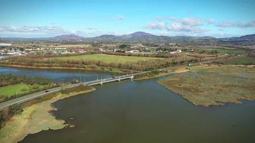 Nice Flight Over Dundalk River and Marshlands, County Louth, Republic of Ireland