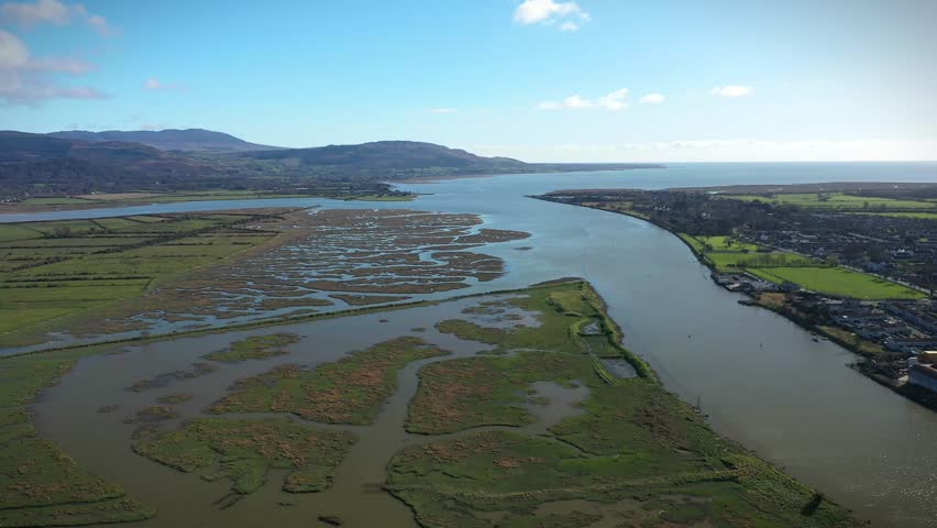 Nice Flight Over Dundalk River and Marshlands, County Louth, Republic of Ireland