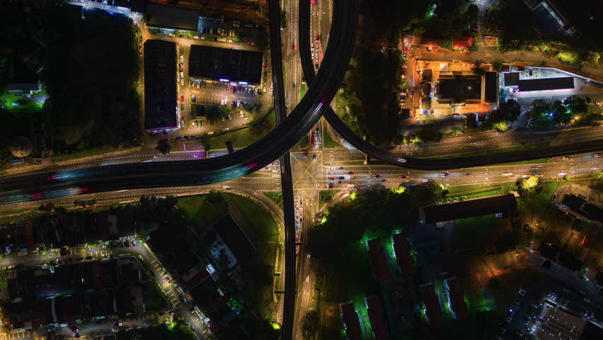Aerial Night Time-lapse Of Traffic At Intersection In Kuala Lumpur, Malaysia