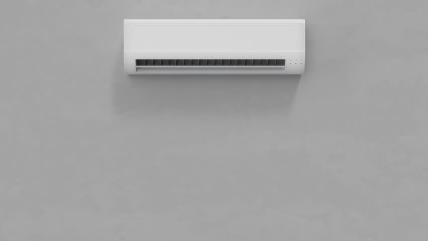 Air conditioner cooling the air, static camera. 3D animation.