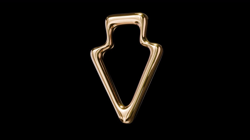 Gold Arrow Pointing Down, Rotating and Moving Up and Down, Loop, Alpha Channel