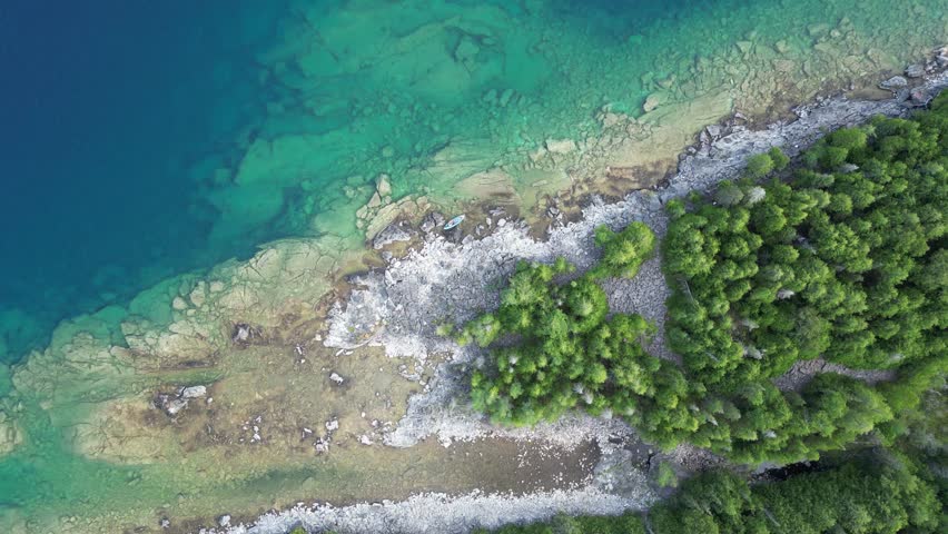 Aerial View of Rocky Shore Of The Great Lake