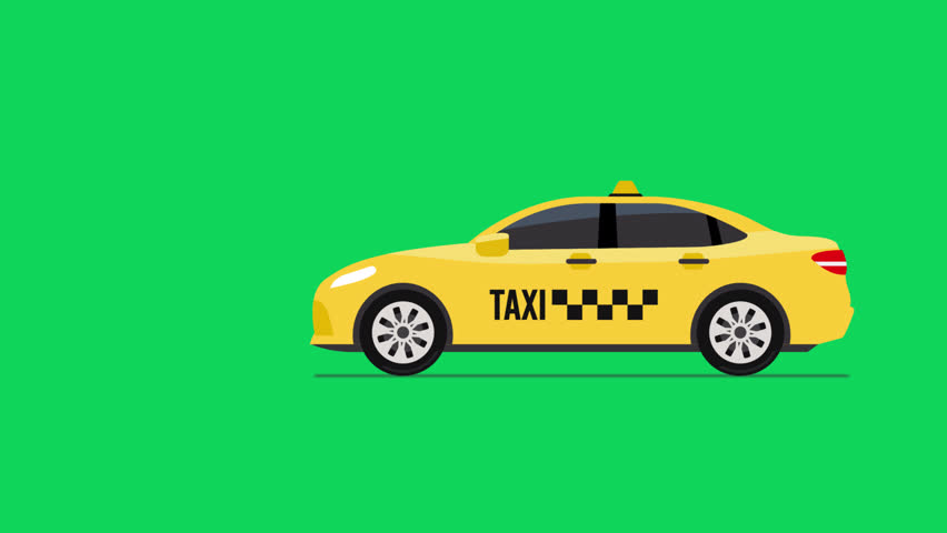 animated taxi cartoon car  sedan moving on green background video footage 