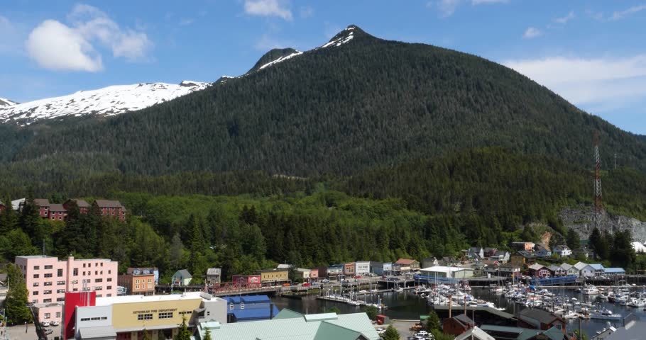 Ketchikan, Alaska.Beautiful sunny summer day.Slow panning right to left.
