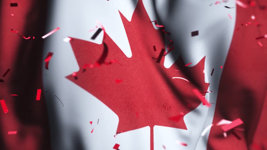Canada flag confetti waving independence day background 4k 