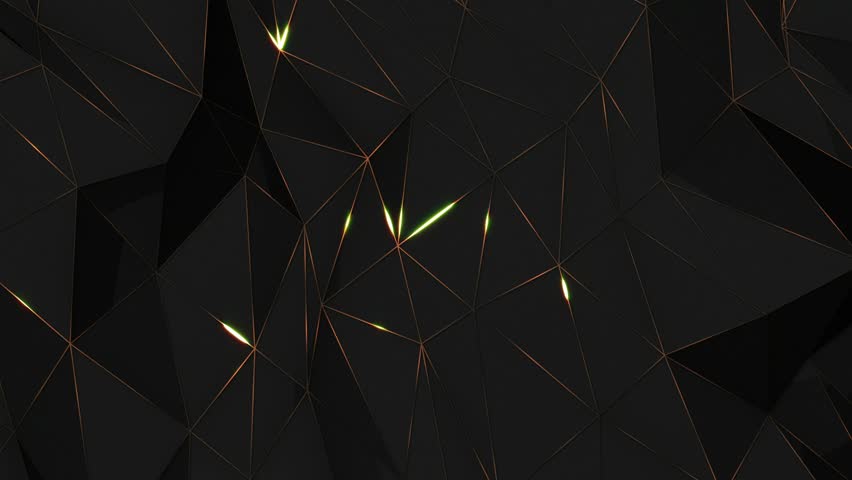 Looped Black Low Poly Background with Golden Lines