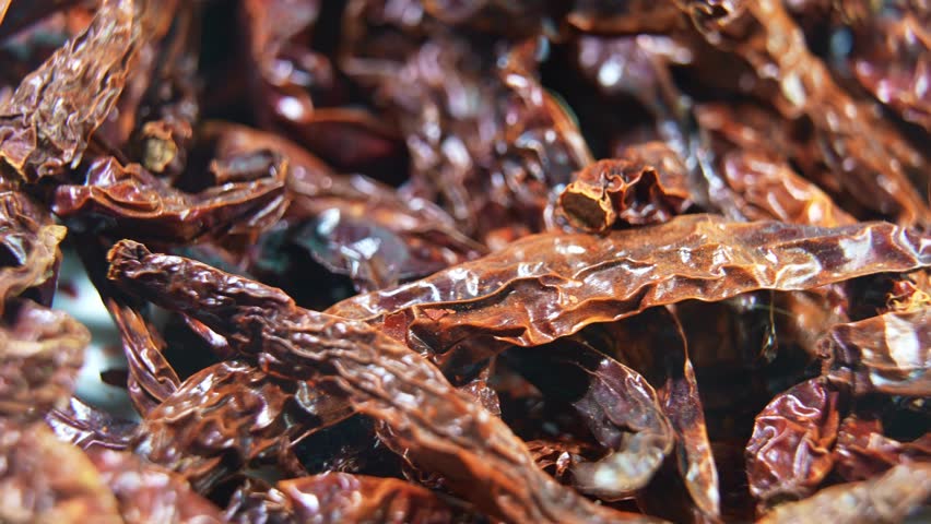 Close up shot of dried chili peppers, Dried Red chilli pepper rotating