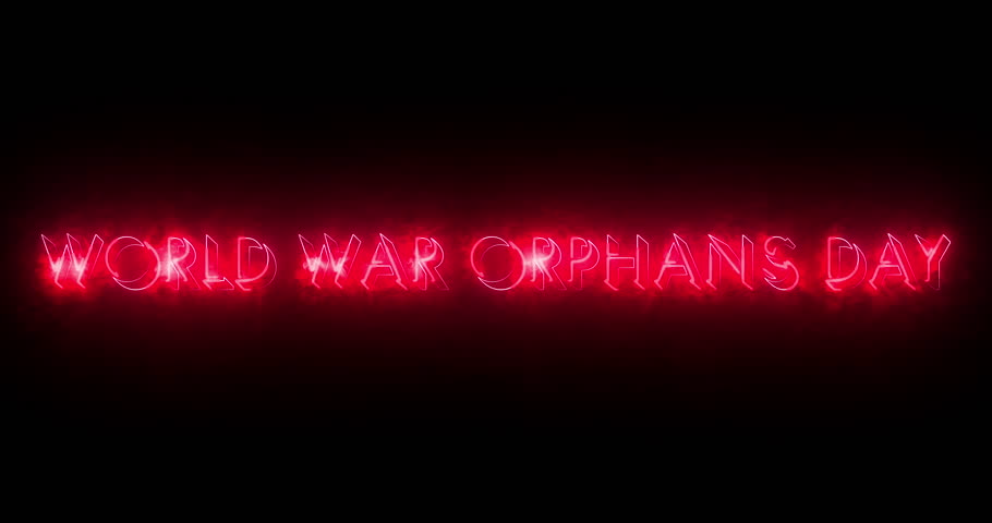 4K World War Orphans Day text animation.World War Orphans Day text background.Neon-colored Orphans Day text for banners, social media, Marketing, Sales, and Science.Easy to put into any video.